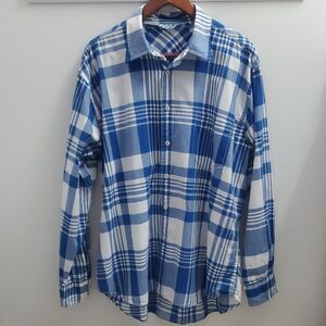 Boden Men's Blue Plaid Button-Up Shirt Size XL